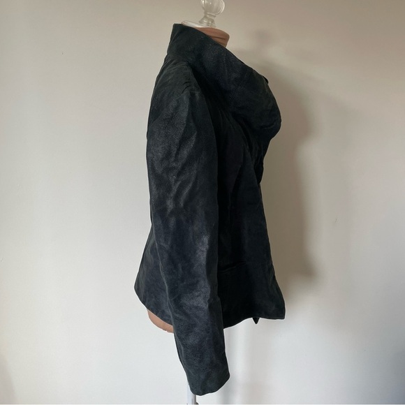 Gimo's GMS-75 Distressed Black High Cowl Neck Hidden Placket Leather Jacket 3XL - Picture 2 of 12